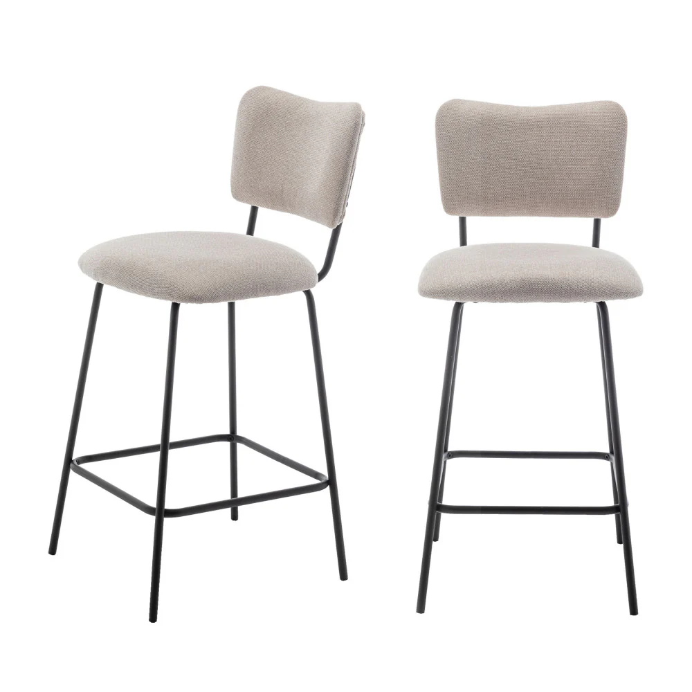 Vander - Lot De 2 Chaises De Bar - Tissu & Métal - Beige - Image 2