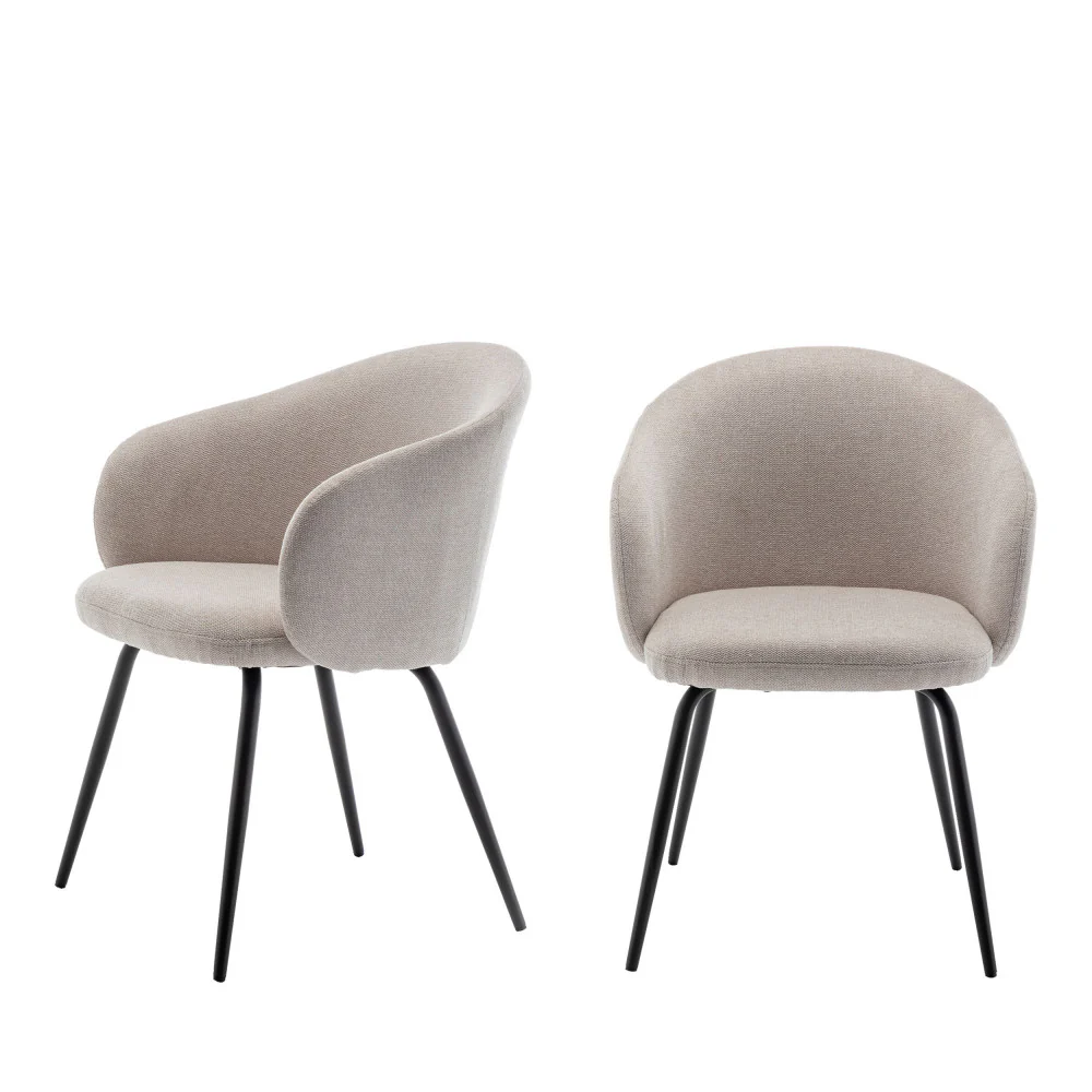 Calabra - Lot De 2 Fauteuils De Table - Tissu & Métal - Beige - Image 2