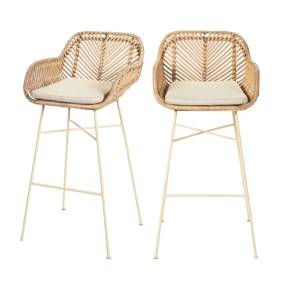 Nunuhai - Lot De 2 Tabourets De Bar - Rotin - Beige - Image 2