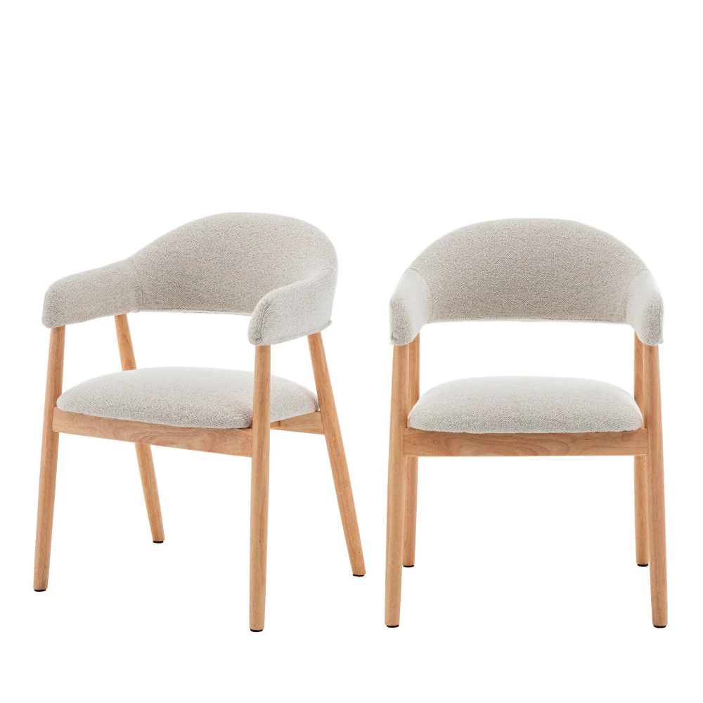 Marina - Lot De 2 Fauteuils De Table - Tissu Bouclette & Bois - Beige - Image 2