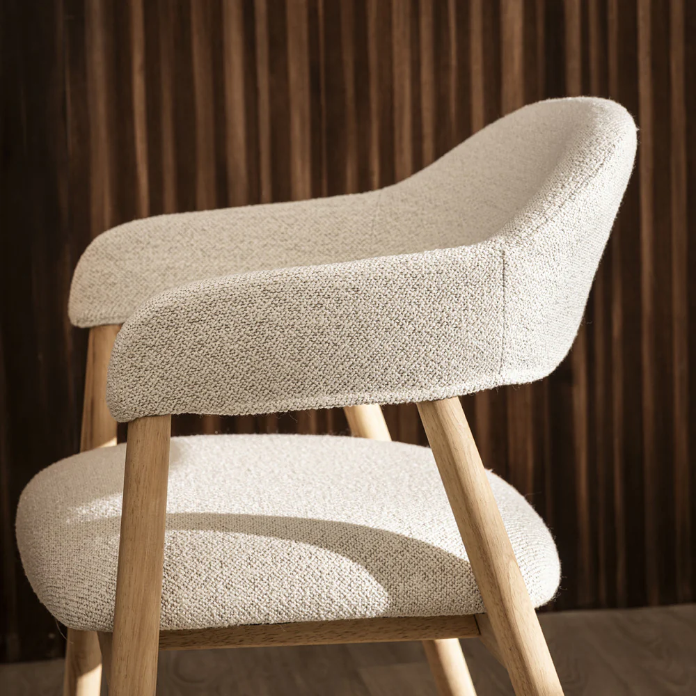 Marina - Lot De 2 Fauteuils De Table - Tissu Bouclette & Bois - Beige - Image 3