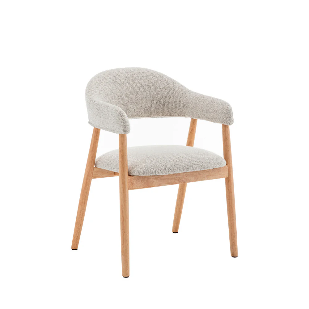 Marina - Lot De 2 Fauteuils De Table - Tissu Bouclette & Bois - Beige - Image 5
