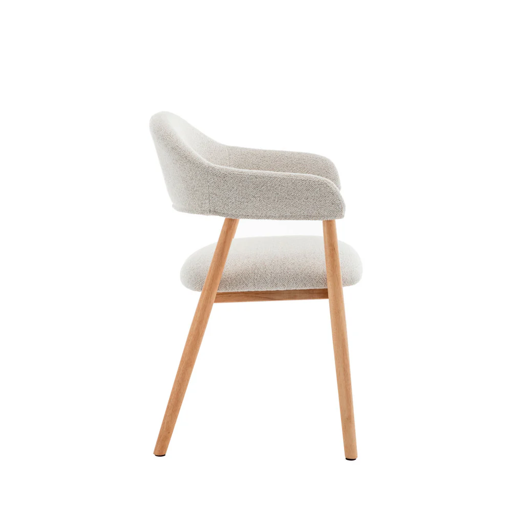 Marina - Lot De 2 Fauteuils De Table - Tissu Bouclette & Bois - Beige - Image 6