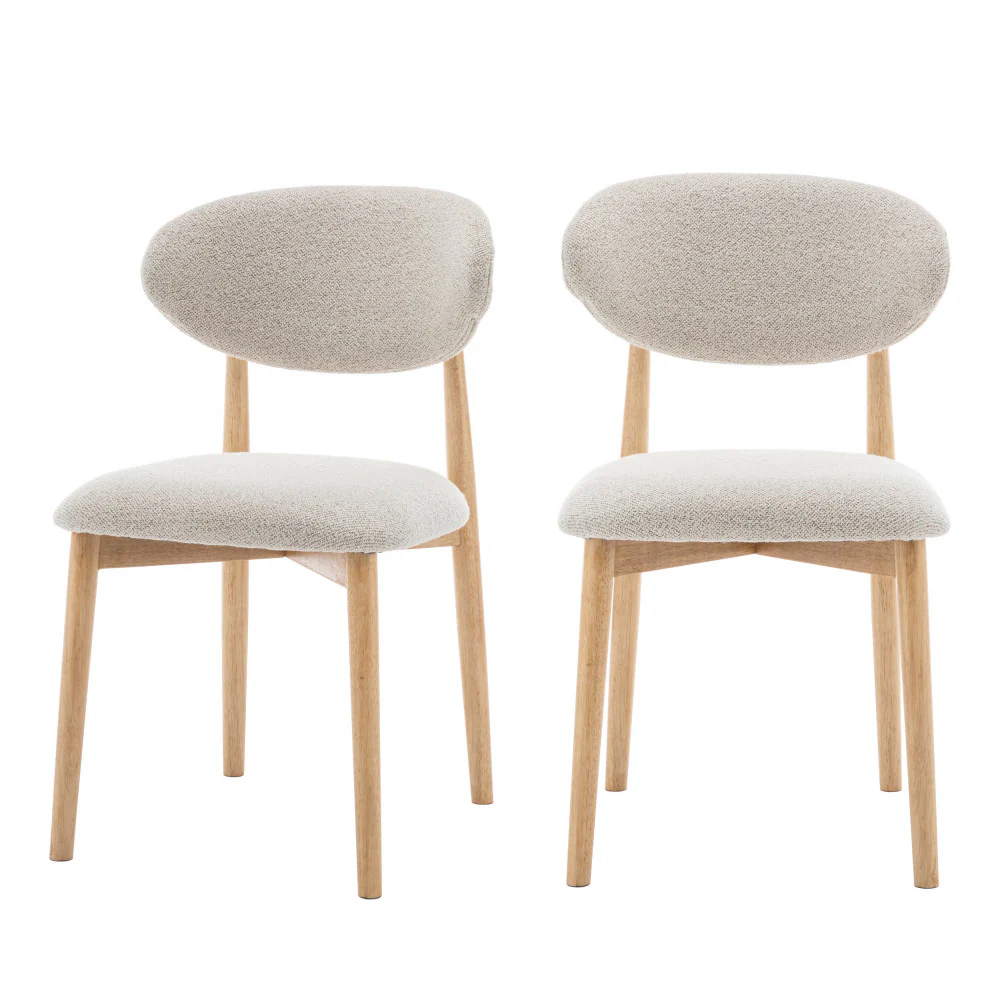 Clara - Lot De 2 Chaises - Tissu Bouclette & Bois - Beige - Image 2