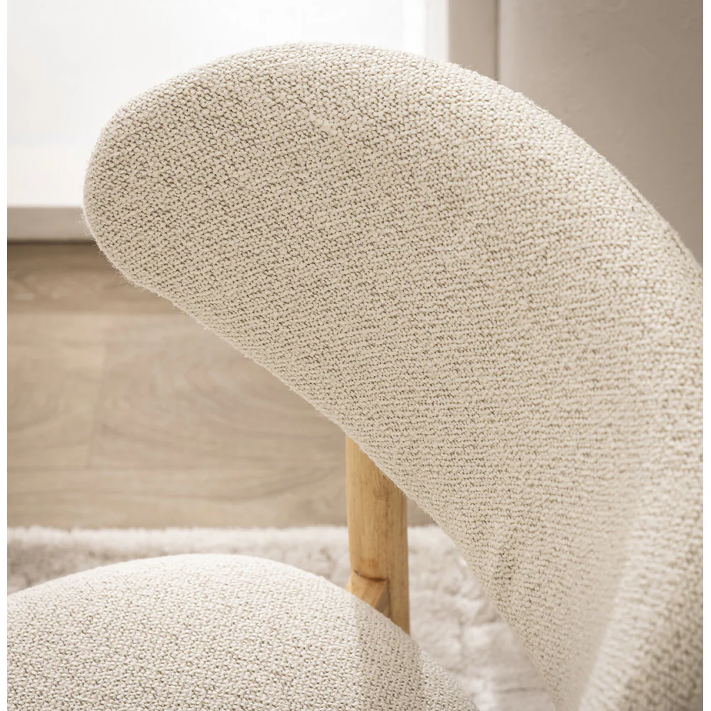 Clara - Lot De 2 Chaises - Tissu Bouclette & Bois - Beige - Image 6