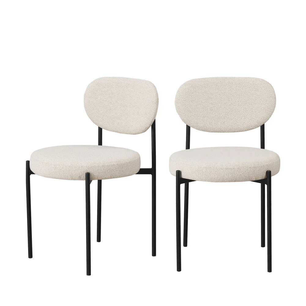 Kyoto - Lot De 2 Chaises - Tissu Bouclette & Métal - Écru - Image 2