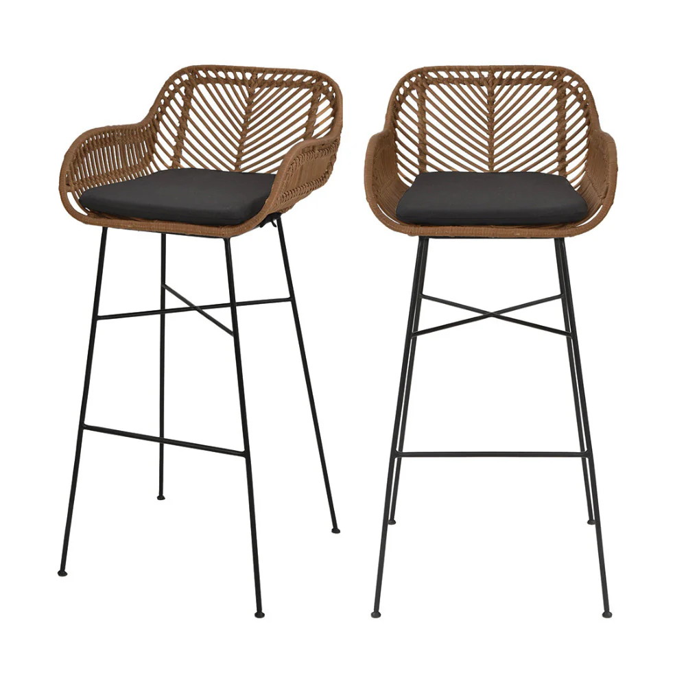 Nunuhai - Lot De 2 Tabourets De Bar - Rotin - Bois foncé - Image 2