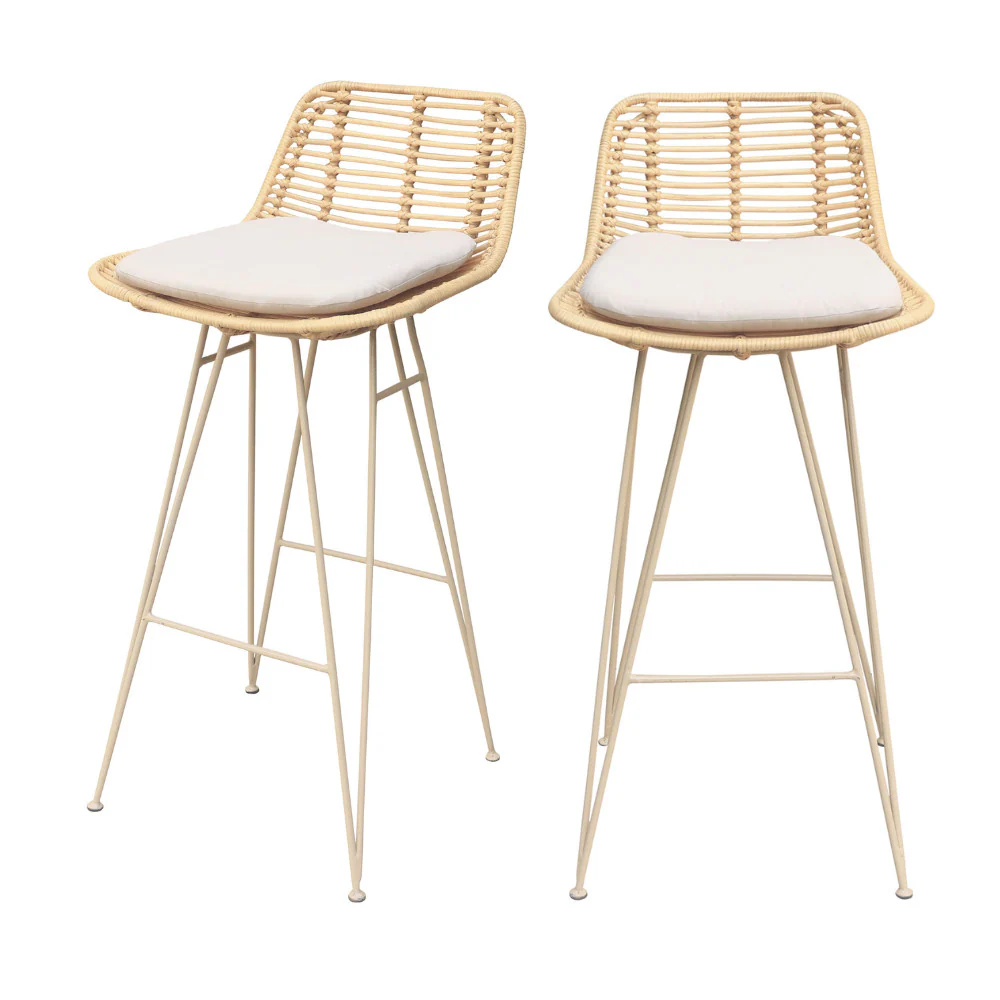 Capurgana - Lot De 2 Chaises De Bar Design Pieds Beige - Rotin - Naturel - Image 2
