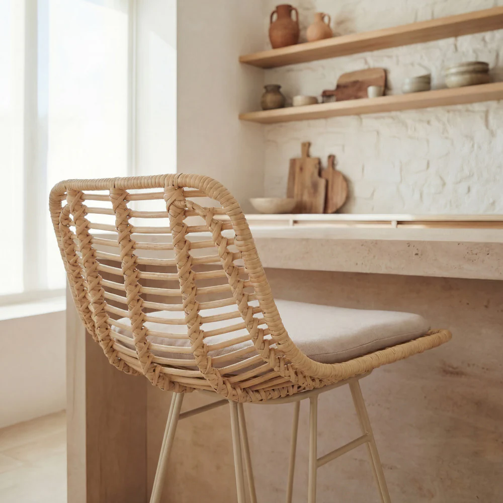 Capurgana - Lot De 2 Chaises De Bar Design Pieds Beige - Rotin - Naturel - Image 4