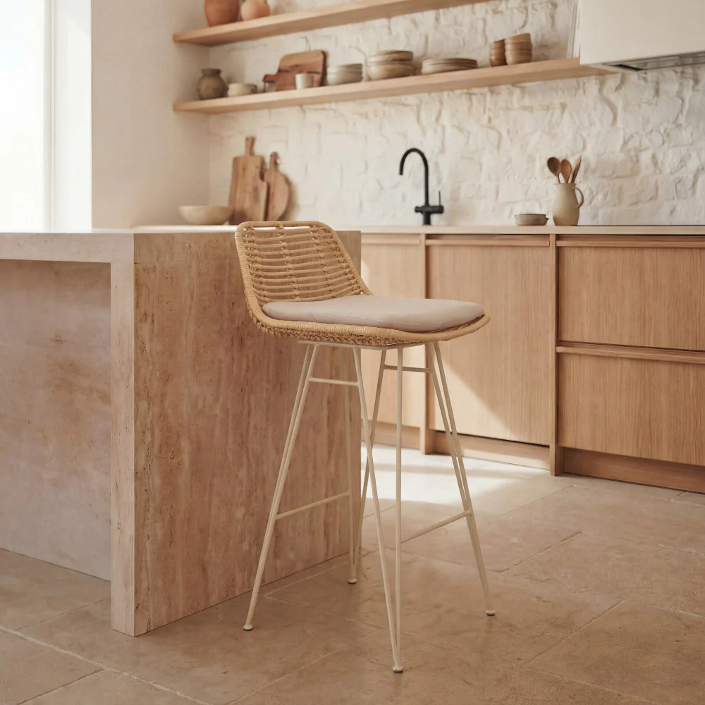 Capurgana - Lot De 2 Chaises De Bar Design Pieds Beige - Rotin - Naturel - Image 6