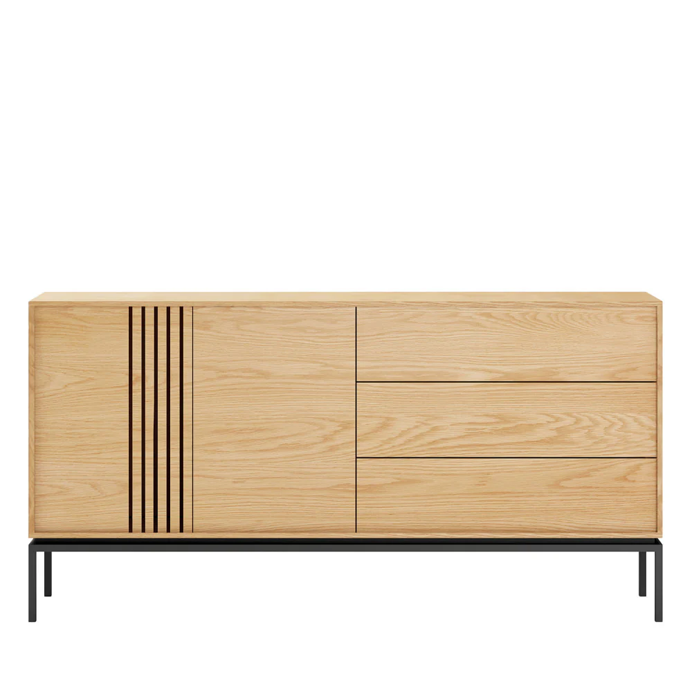 Krokom - Buffet 2 Portes 3 Tiroirs Et Métal - Bois - Bois clair - Image 2