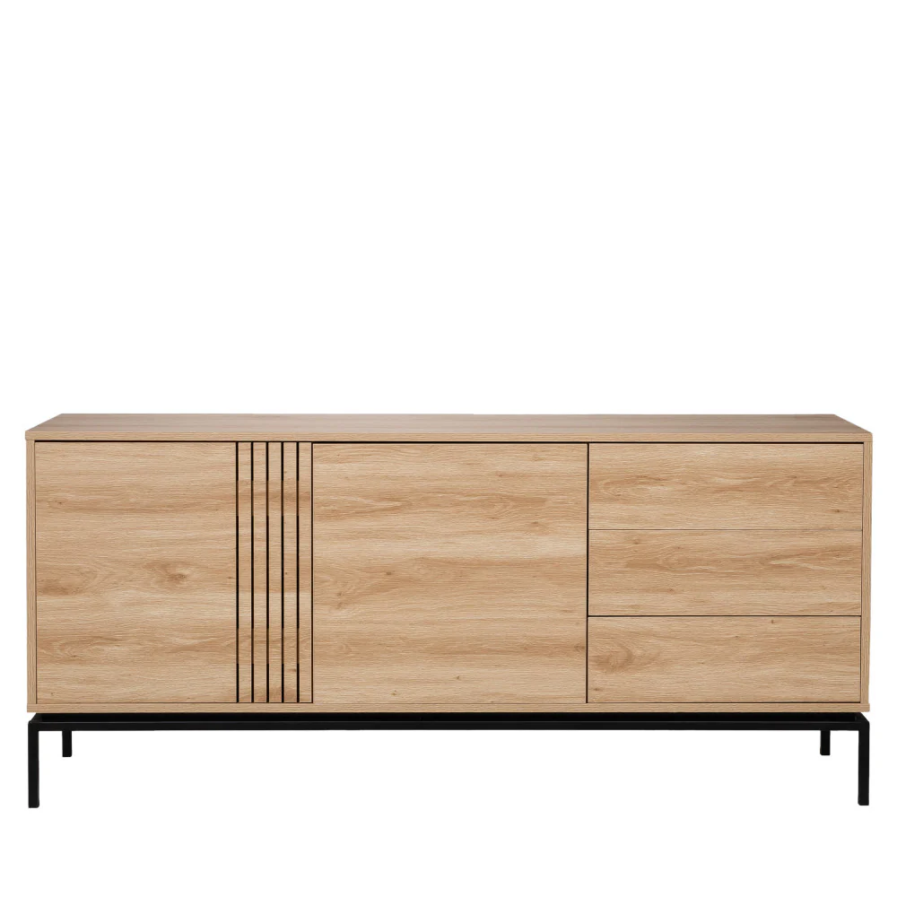 Krokom - Buffet 2 Portes 3 Tiroirs Et Métal - Bois - Bois clair - Image 3
