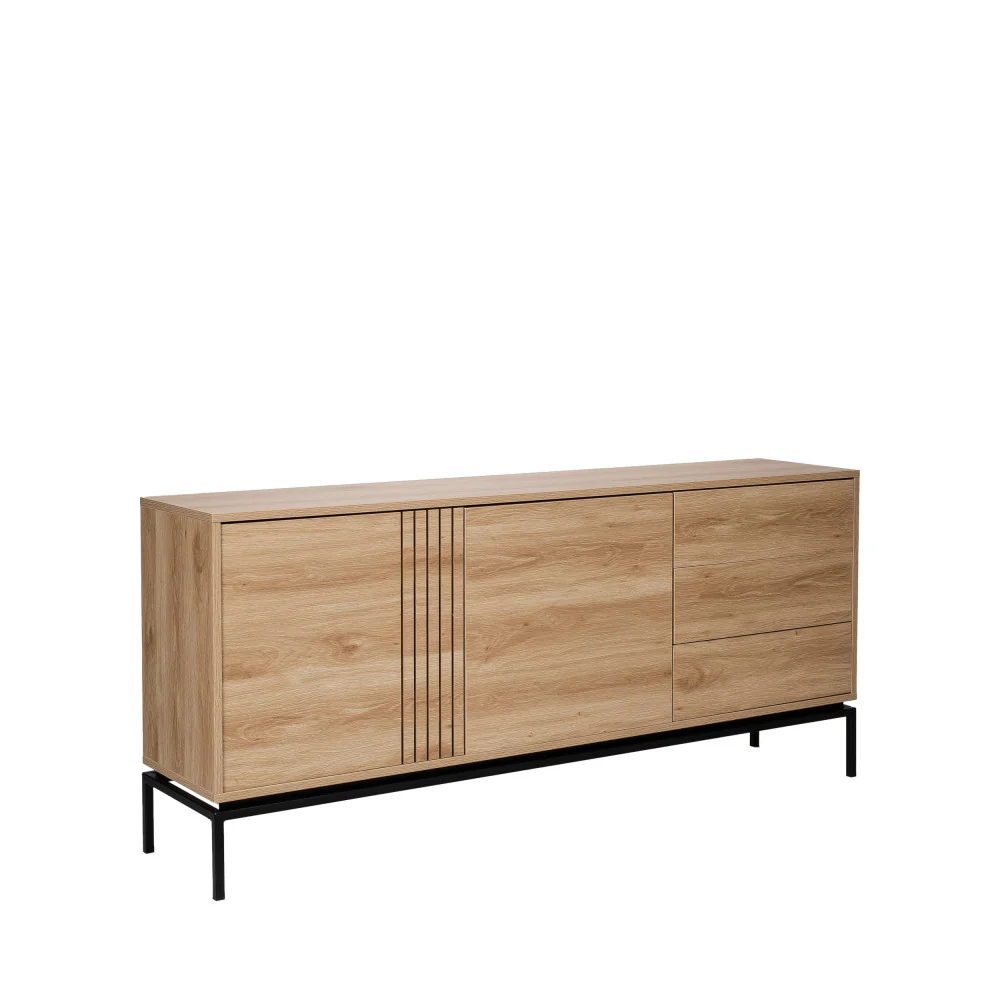 Krokom - Buffet 2 Portes 3 Tiroirs Et Métal - Bois - Bois clair - Image 4