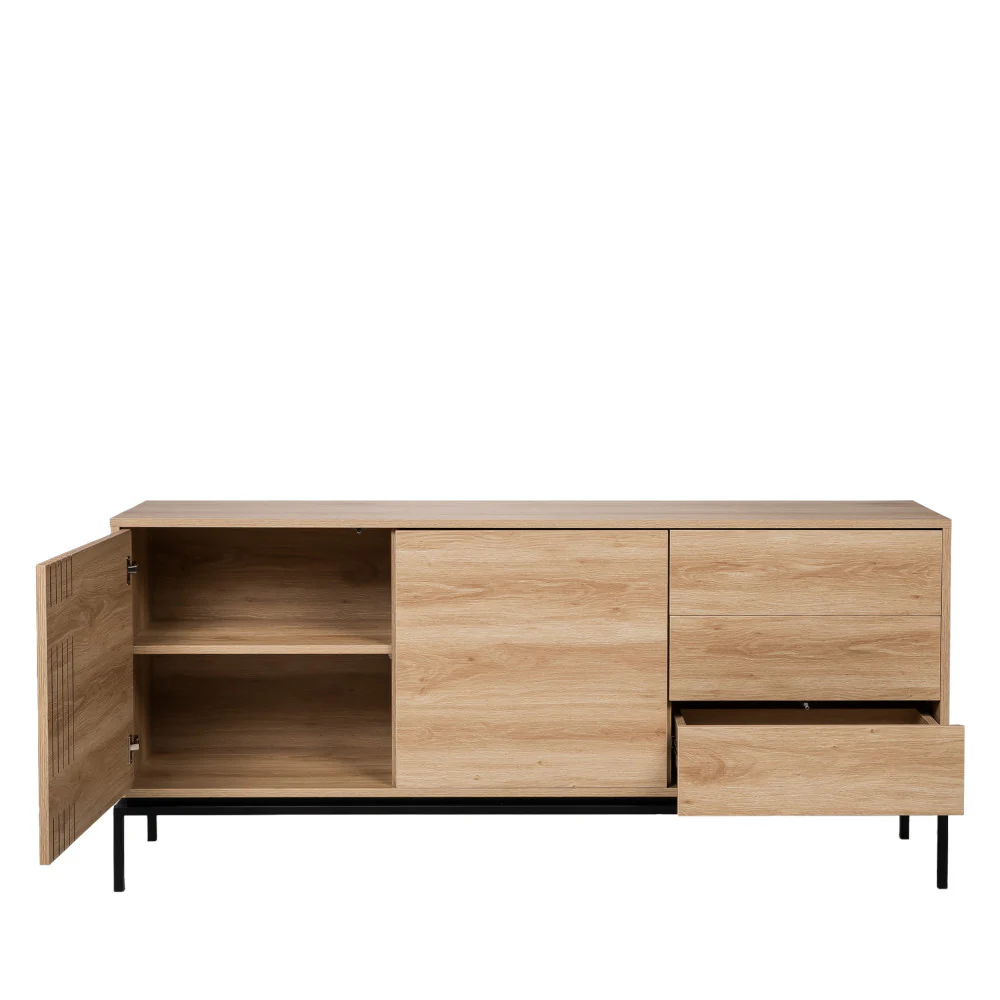 Krokom - Buffet 2 Portes 3 Tiroirs Et Métal - Bois - Bois clair - Image 9