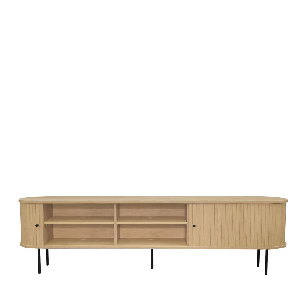 Lucie - Meuble TV Aux Portes Coulissantes Et Métal - Bois - Bois clair - 200cm - Image 3