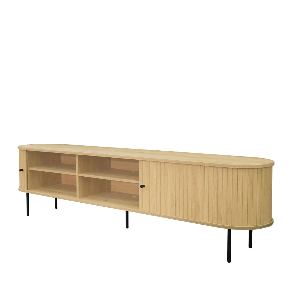 Lucie - Meuble TV Aux Portes Coulissantes Et Métal - Bois - Bois clair - 200cm - Image 6