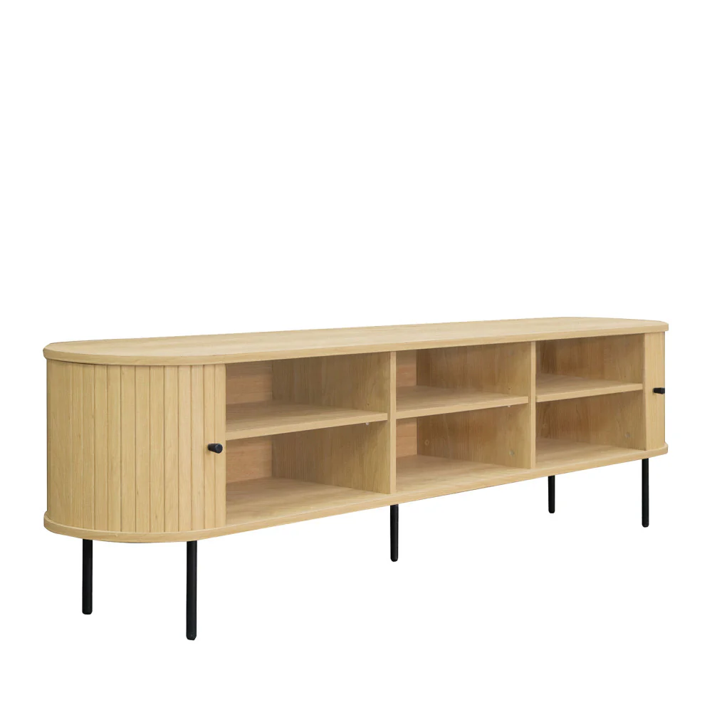 Lucie - Meuble TV Aux Portes Coulissantes Et Métal - Bois - Bois clair - 200cm - Image 7