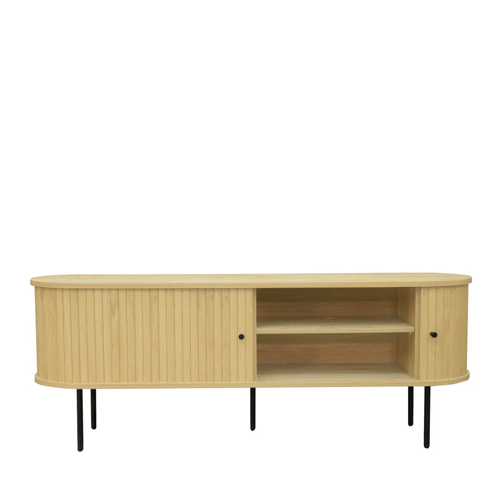 Lucie - Meuble Tv Aux Portes Coulissantes Et Métal - Bois clair - 150cm - Image 5