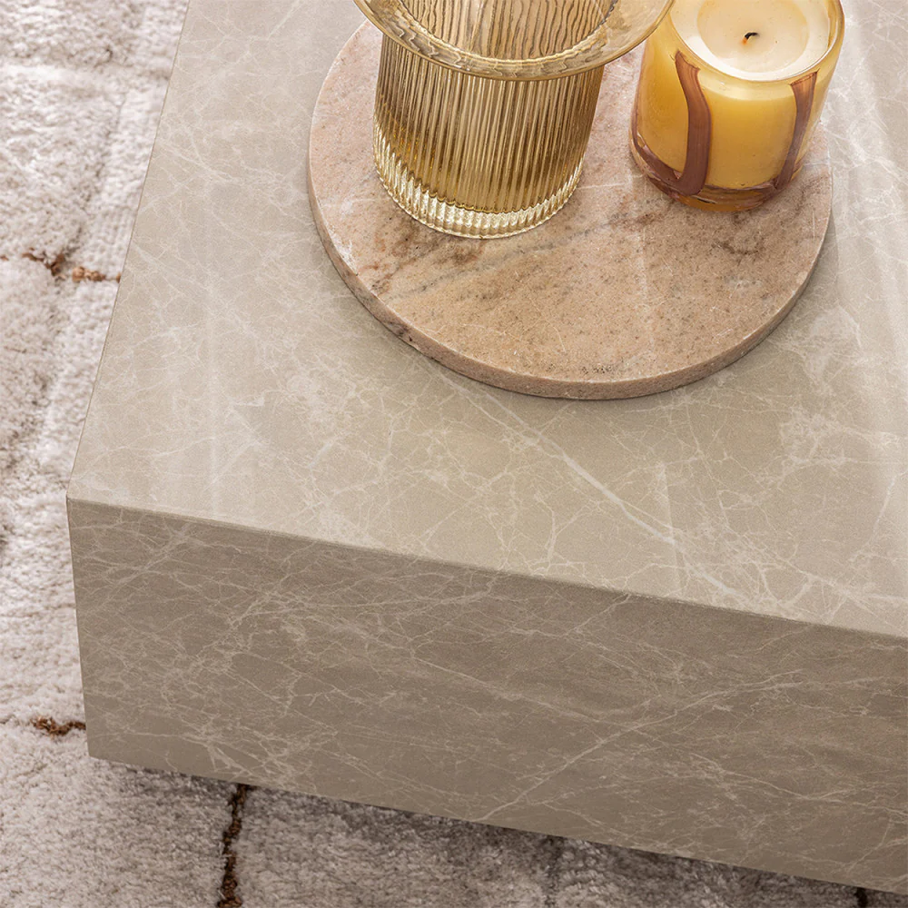 Lipani - Table Basse Carrée - Effet Marbre - Grège - Image 4