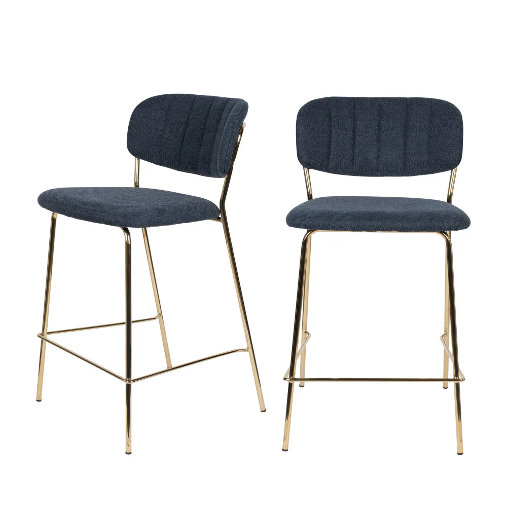 Jolien - Lot De 2 Tabourets De Bar Avec - Tissu - Bleu foncé - Image 2