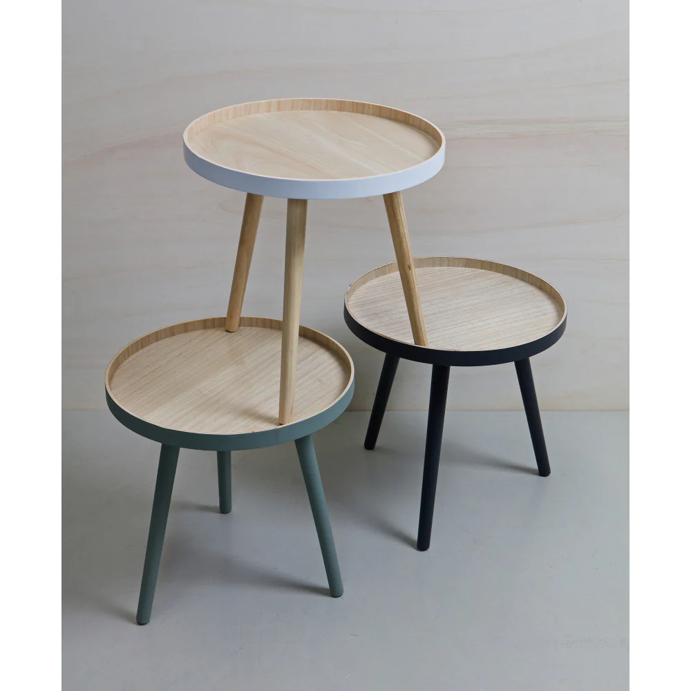 False - Table Basse Ronde Trépied - Bois clair - Image 3