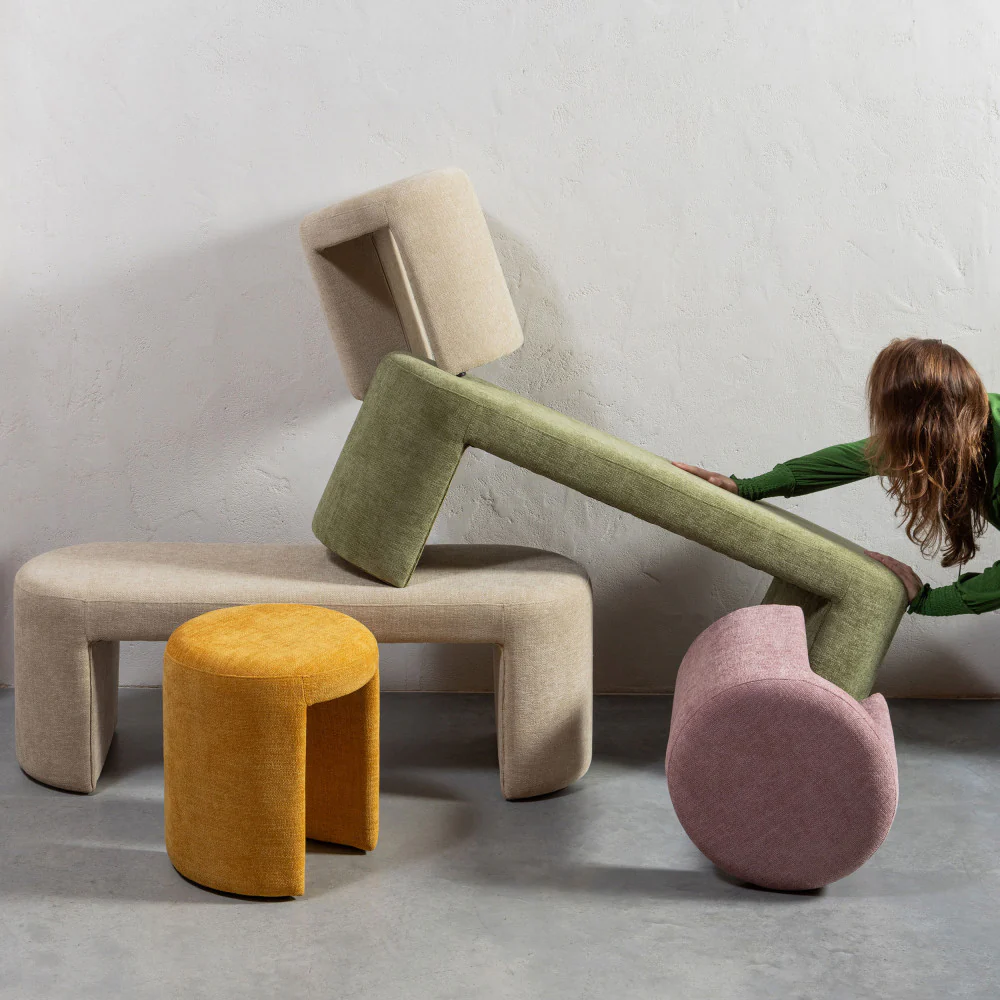 Charlie - Pouf Rond - Tissu - Beige - Image 5