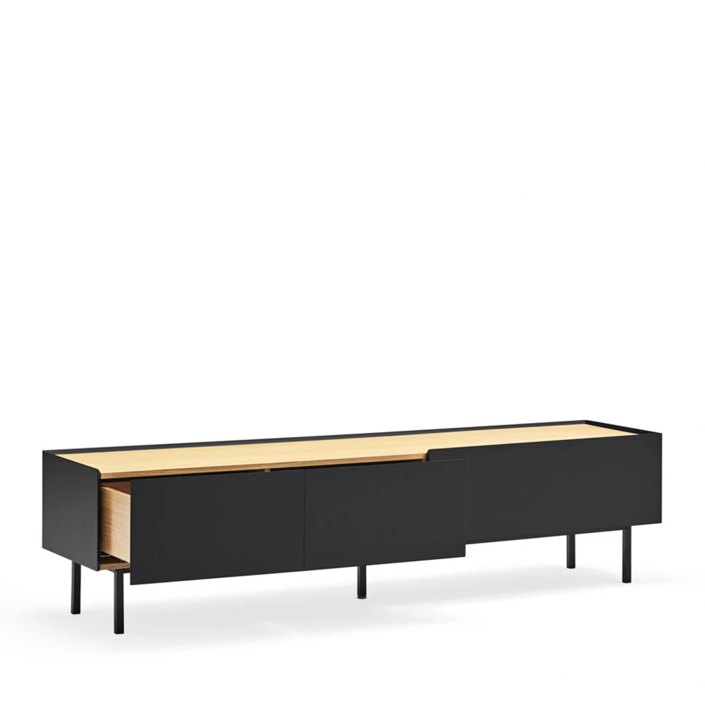Arista - Meuble TV 1 Porte 2 Tiroirs - Bois - Noir - Image 5