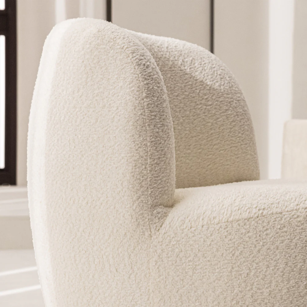 Mo - Fauteuil Rond - Tissu Bouclette - Blanc - Image 5