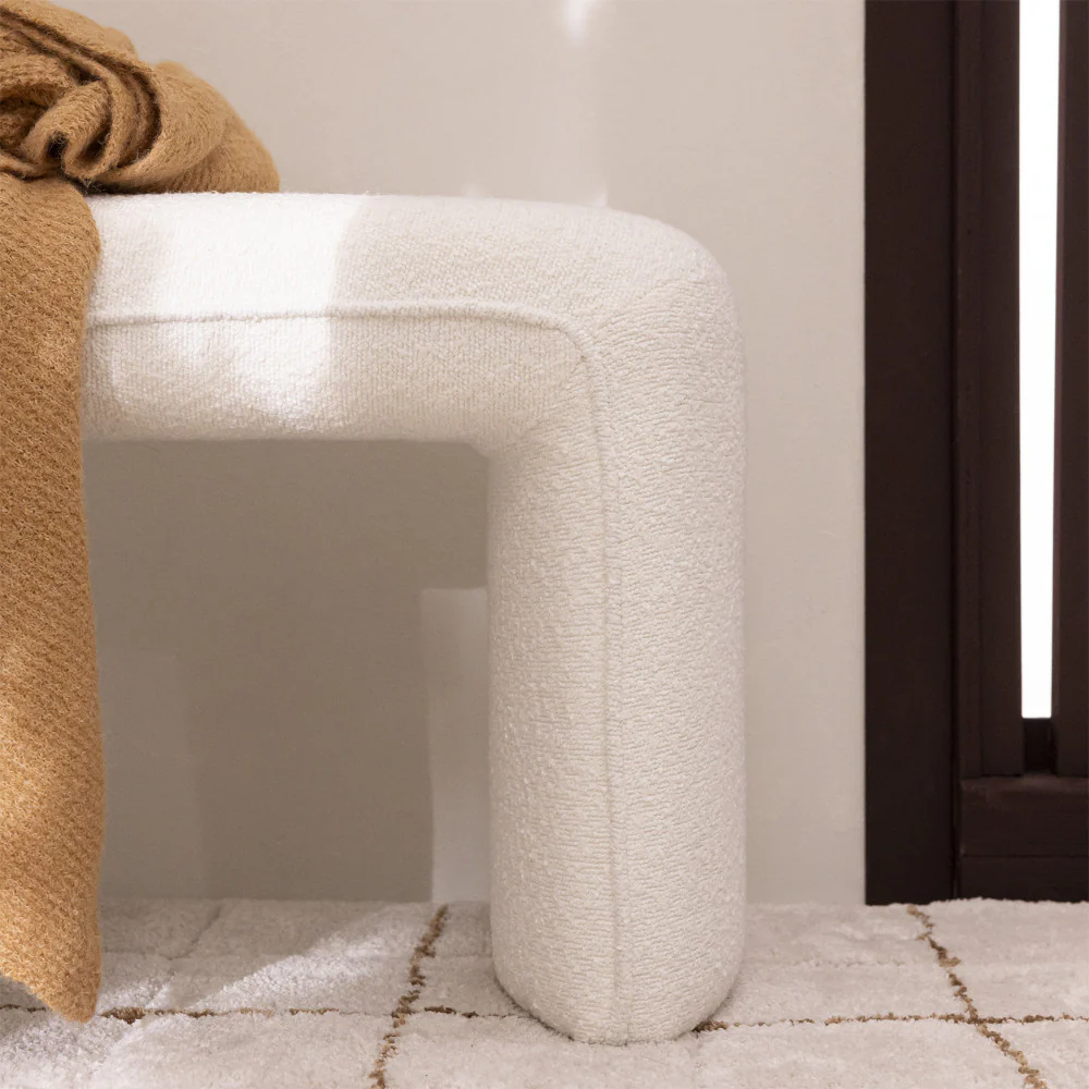 Full - Banc Rembourré - Tissu Bouclette - Blanc - Image 3