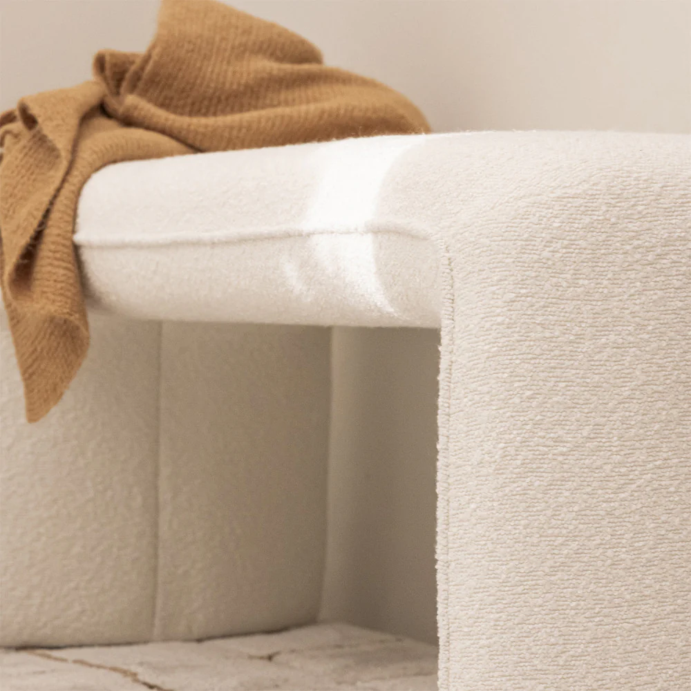 Full - Banc Rembourré - Tissu Bouclette - Blanc - Image 4