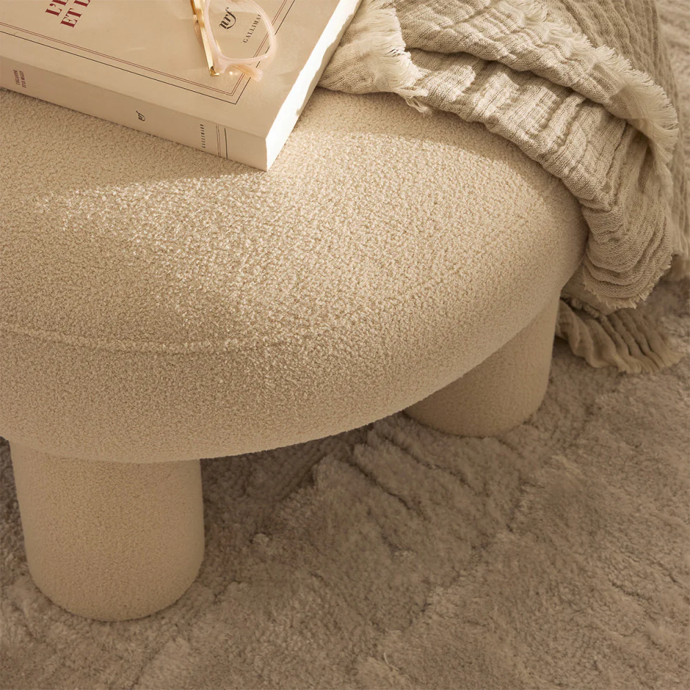 Bloomi - Tabouret Rond XL - Tissu Bouclette - Crème - Image 3