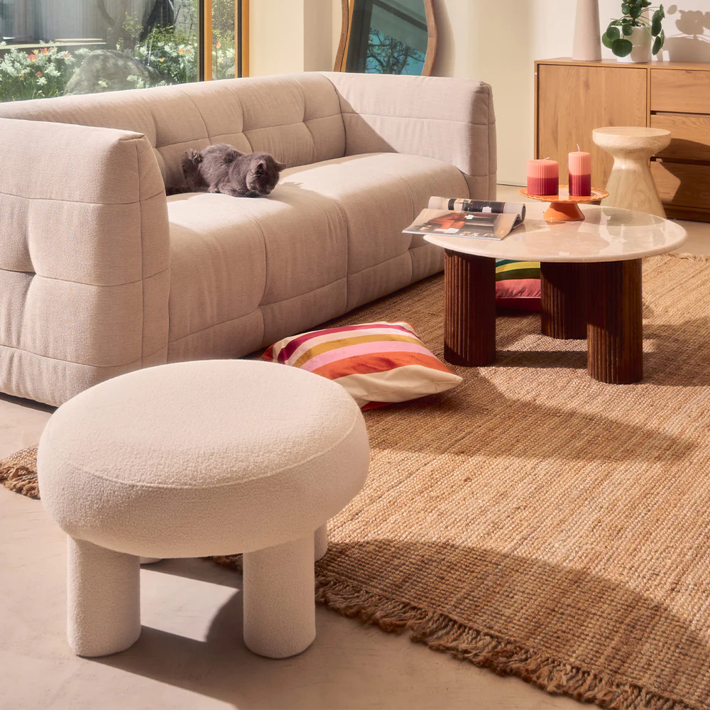 Bloomi - Tabouret Rond XL - Tissu Bouclette - Crème - Image 4