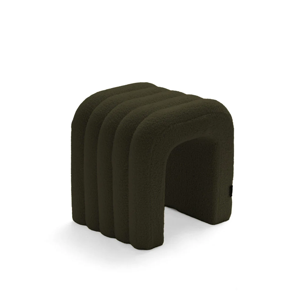 Mui - Tabouret Rembourré - Tissu Bouclette - Vert kaki - Image 2