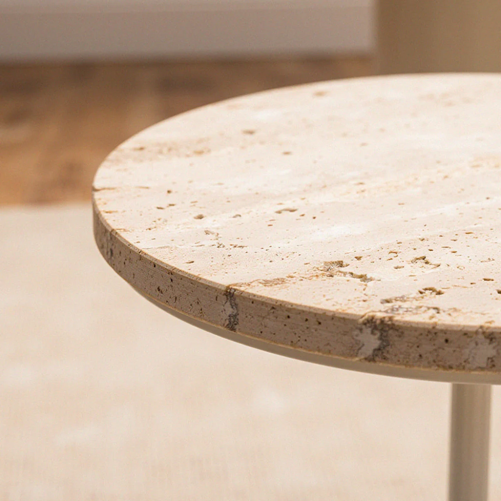 Rito - Table D'appoint Et Travertin - Métal - Beige - Image 4