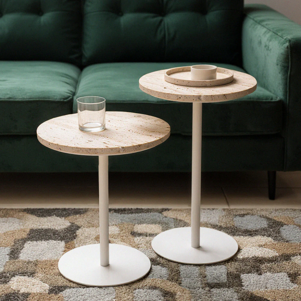 Rito - Table D'appoint Et Travertin - Métal - Beige - Image 7