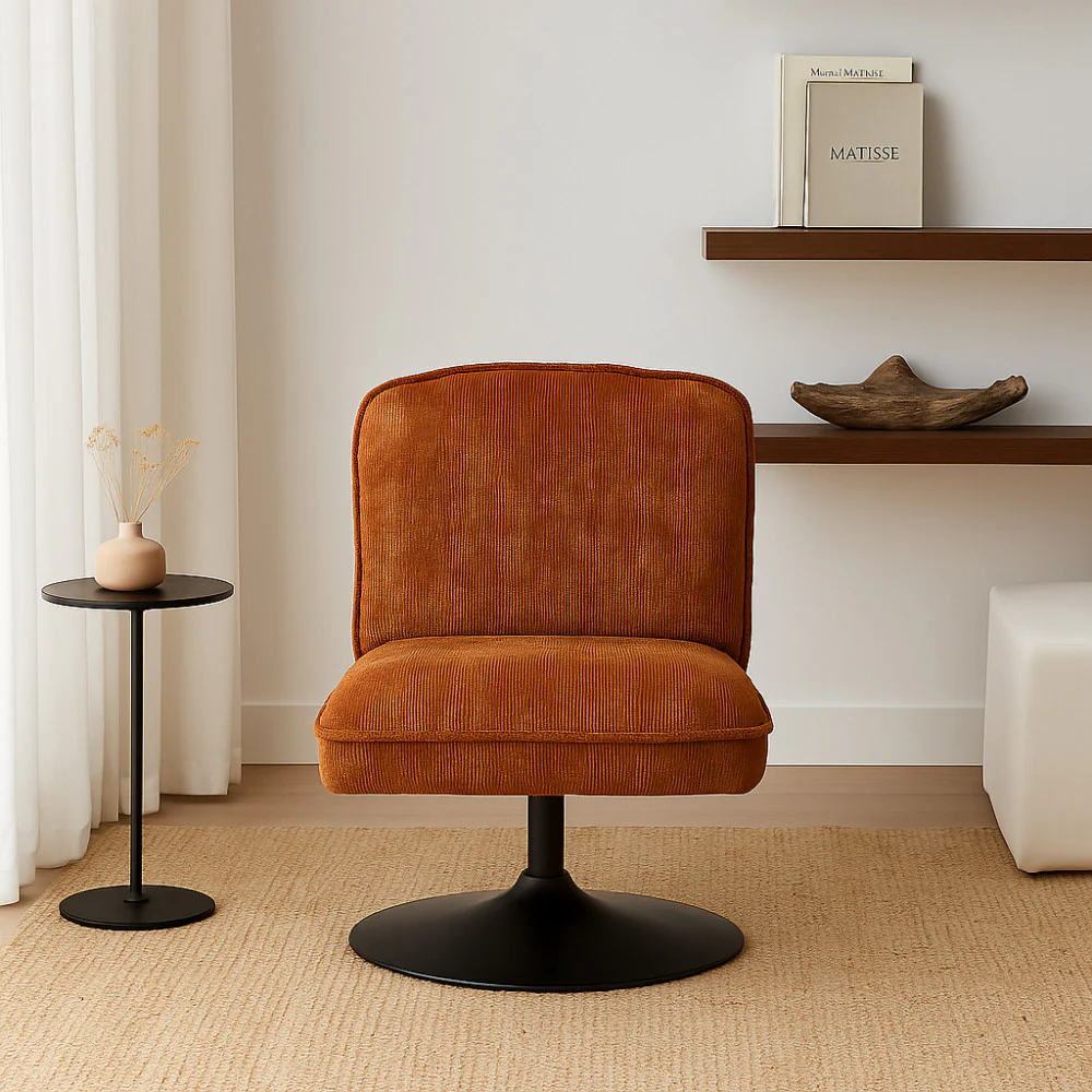 Parbo - Fauteuil Pivotant Pied Tulipe - Velours Côtelé - Marron - Image 5
