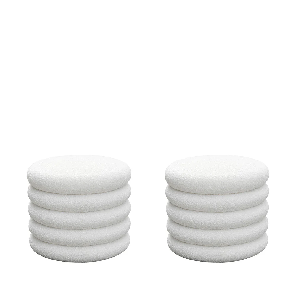 Bubble - Lot De 2 Poufs Coffres Ronds - Tissu Bouclette - Blanc - Image 2