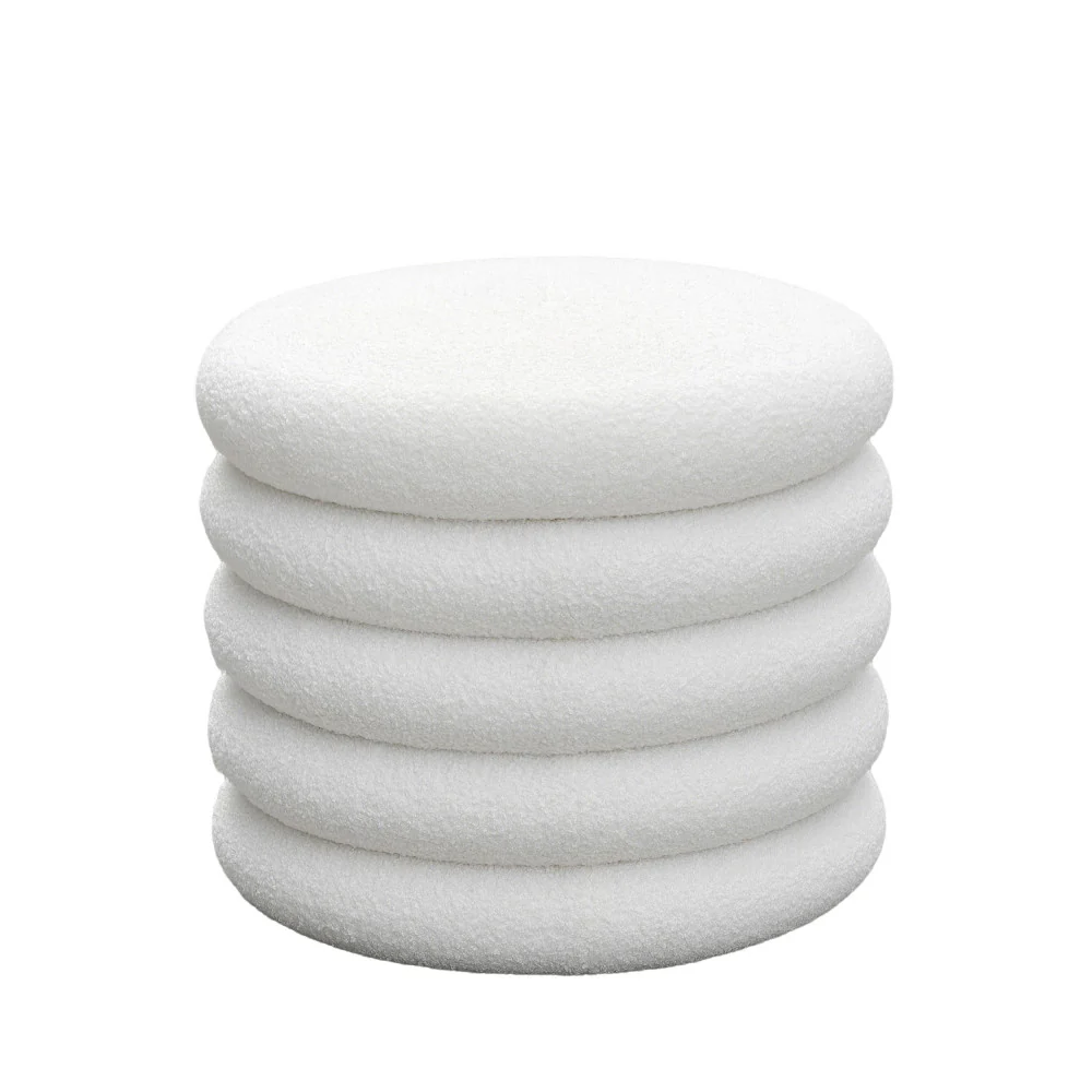 Bubble - Lot De 2 Poufs Coffres Ronds - Tissu Bouclette - Blanc - Image 3