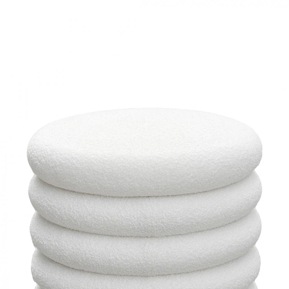 Bubble - Lot De 2 Poufs Coffres Ronds - Tissu Bouclette - Blanc - Image 4