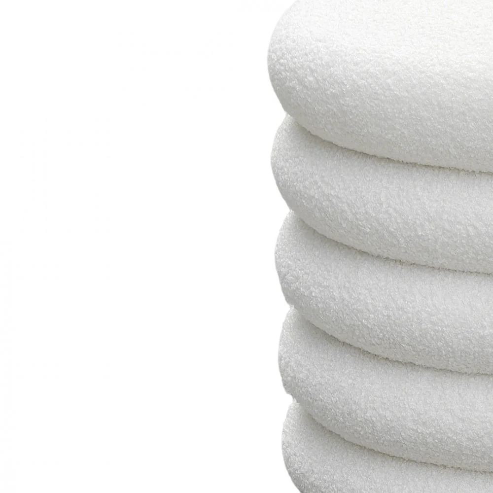 Bubble - Lot De 2 Poufs Coffres Ronds - Tissu Bouclette - Blanc - Image 6