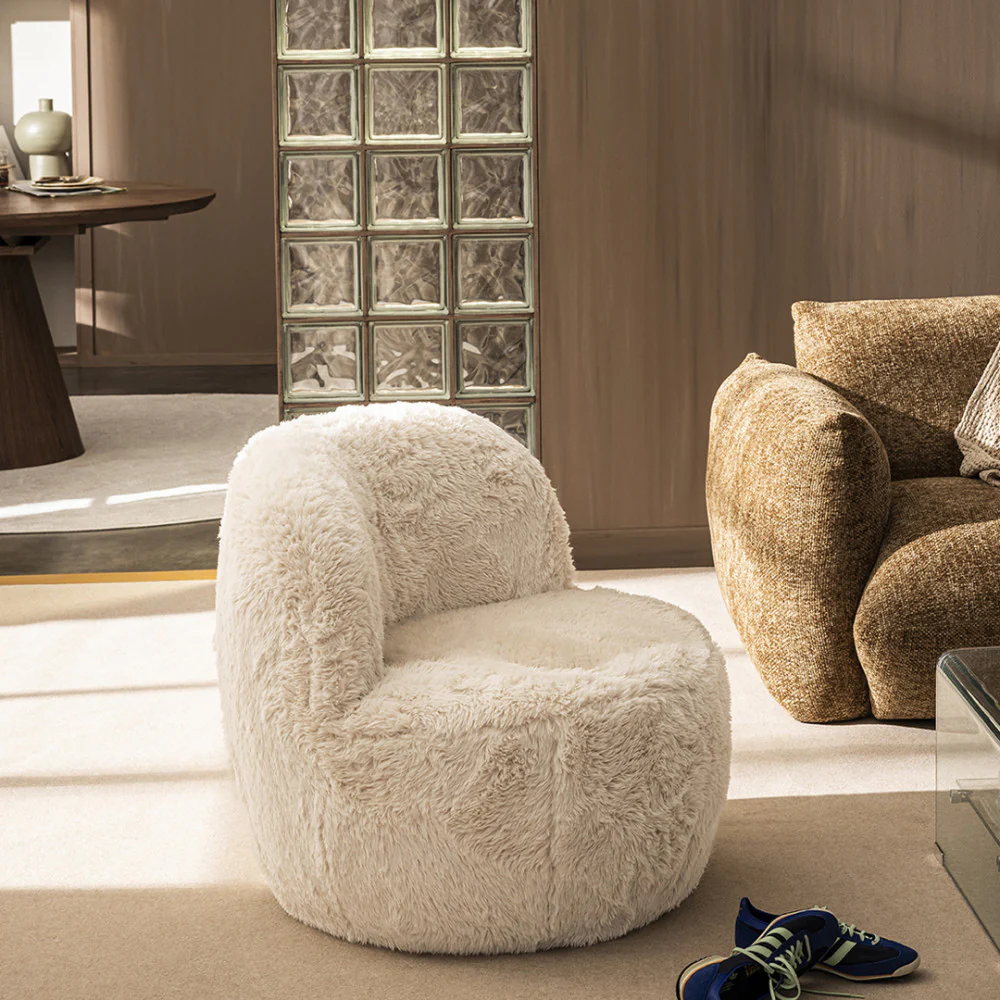 Mo - Fauteuil Rond - Imitation Fourrure - Beige - Image 4
