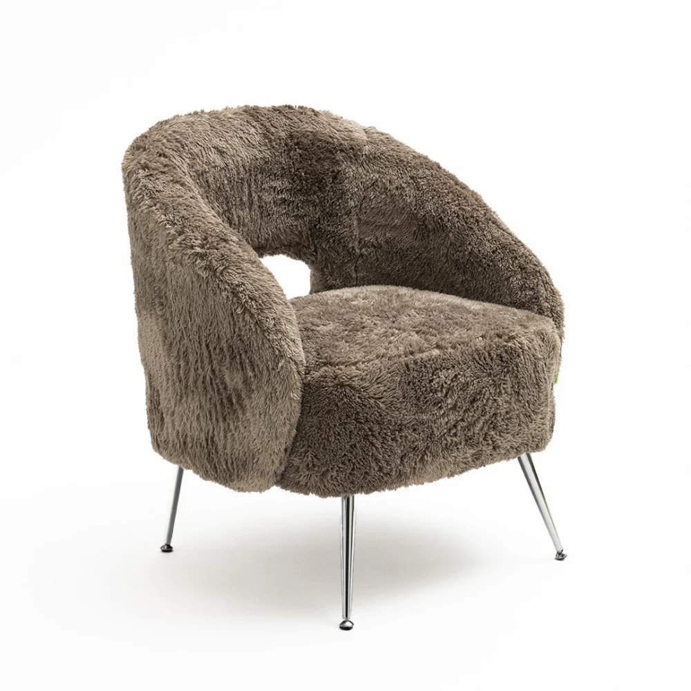 Verno - Fauteuil Imitation Fourrure - Taupe - Image 2