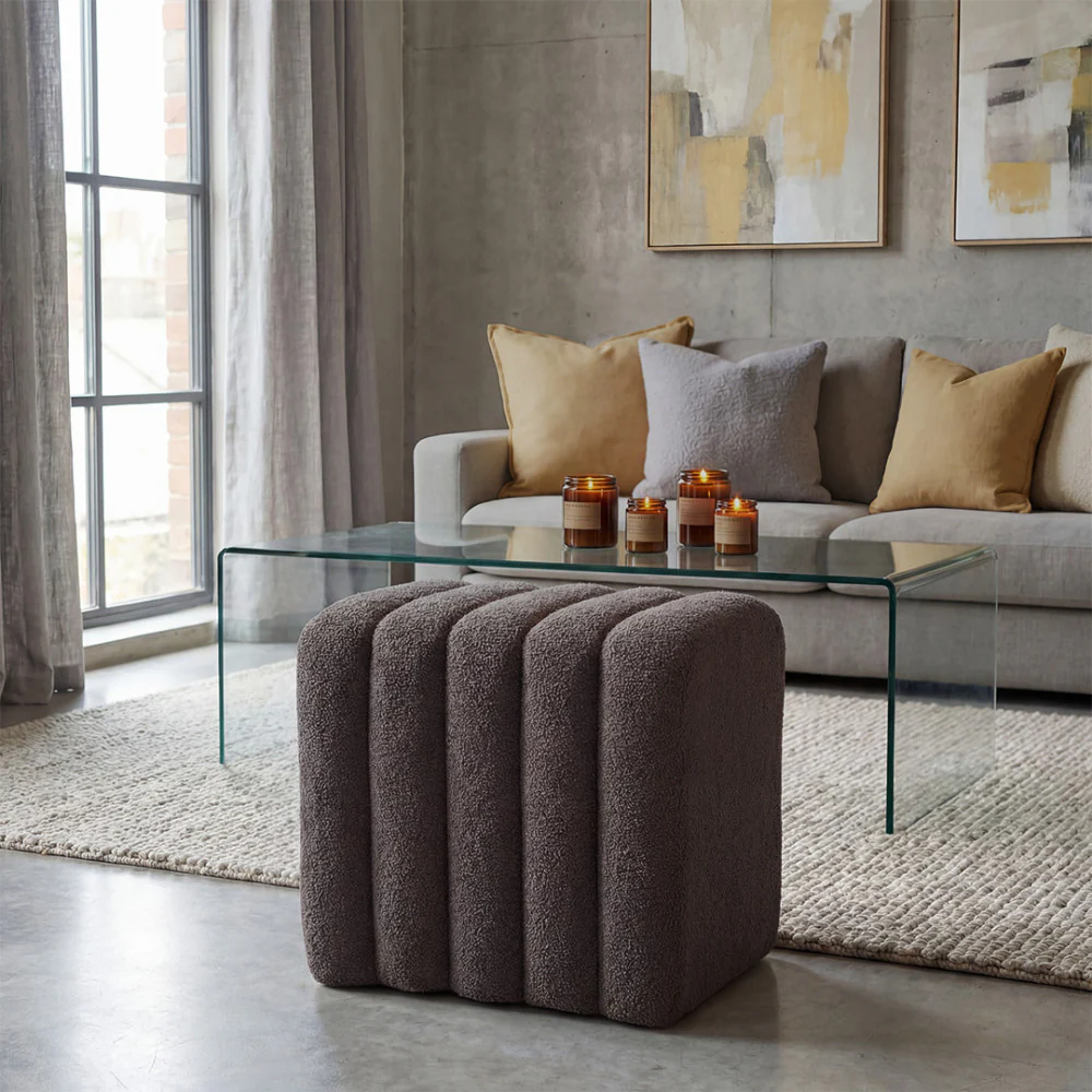 Leto - Pouf Rembourré - Tissu Bouclette - Taupe - Image 4