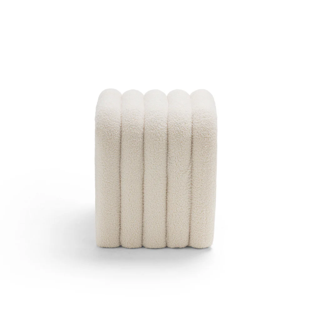 Mui - Lot De 2 Tabourets Rembourrés - Tissu Bouclette - Blanc - Image 5