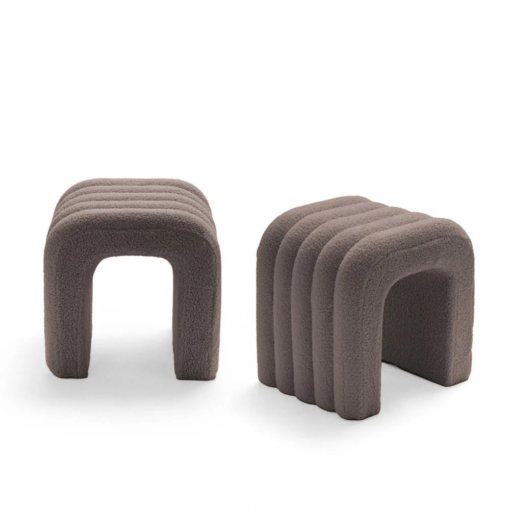 Mui - Lot De 2 Tabourets Rembourrés - Tissu Bouclette - Taupe - Image 2