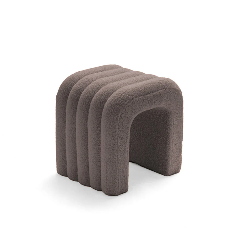 Mui - Lot De 2 Tabourets Rembourrés - Tissu Bouclette - Taupe - Image 3