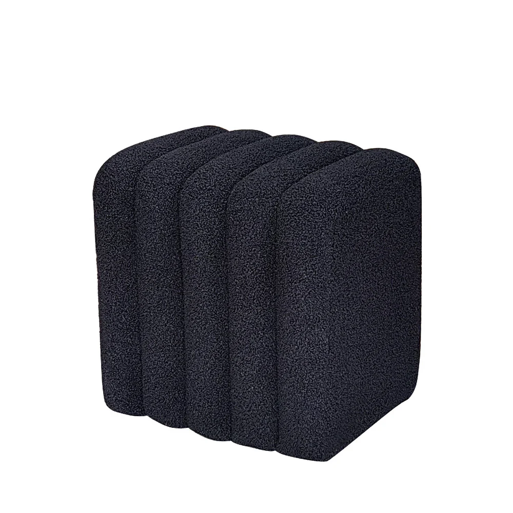 Leto - Pouf Rembourré - Tissu Bouclette - Noir - Image 2