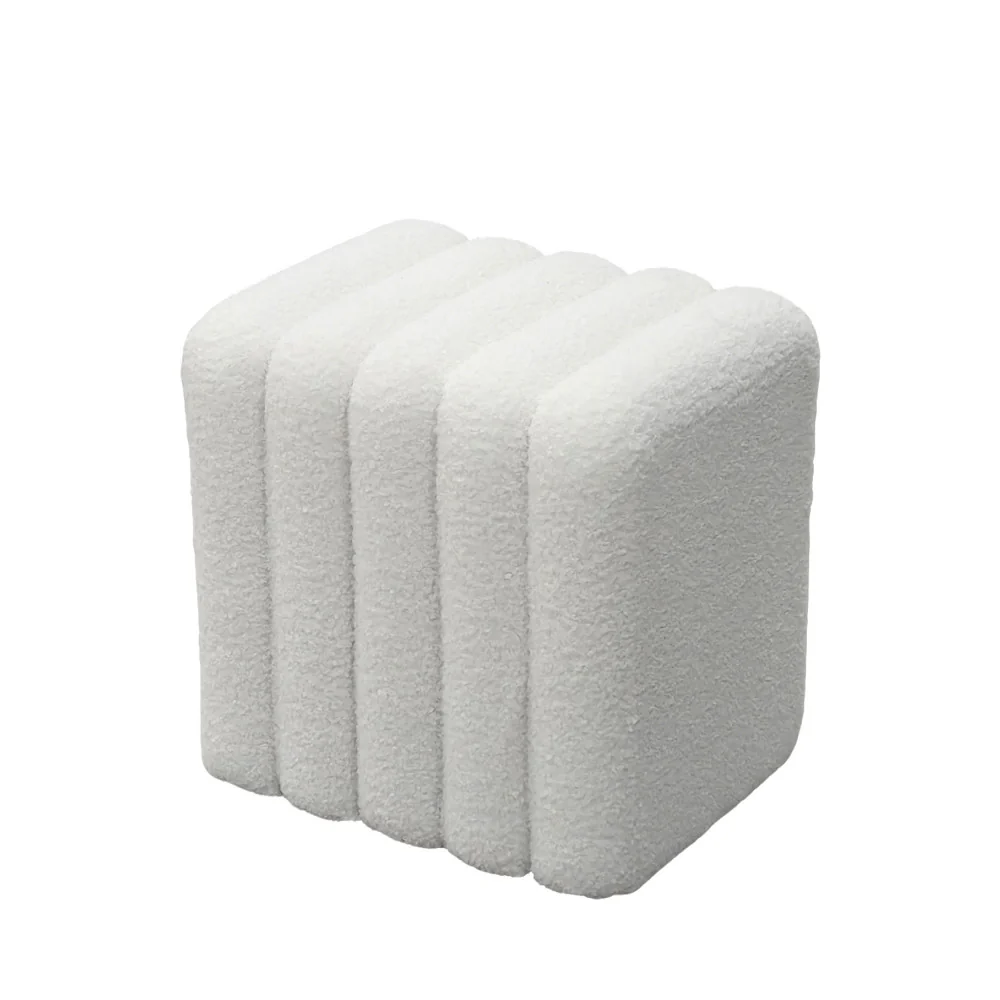 Leto - Pouf Rembourré - Tissu Bouclette - Blanc - Image 2