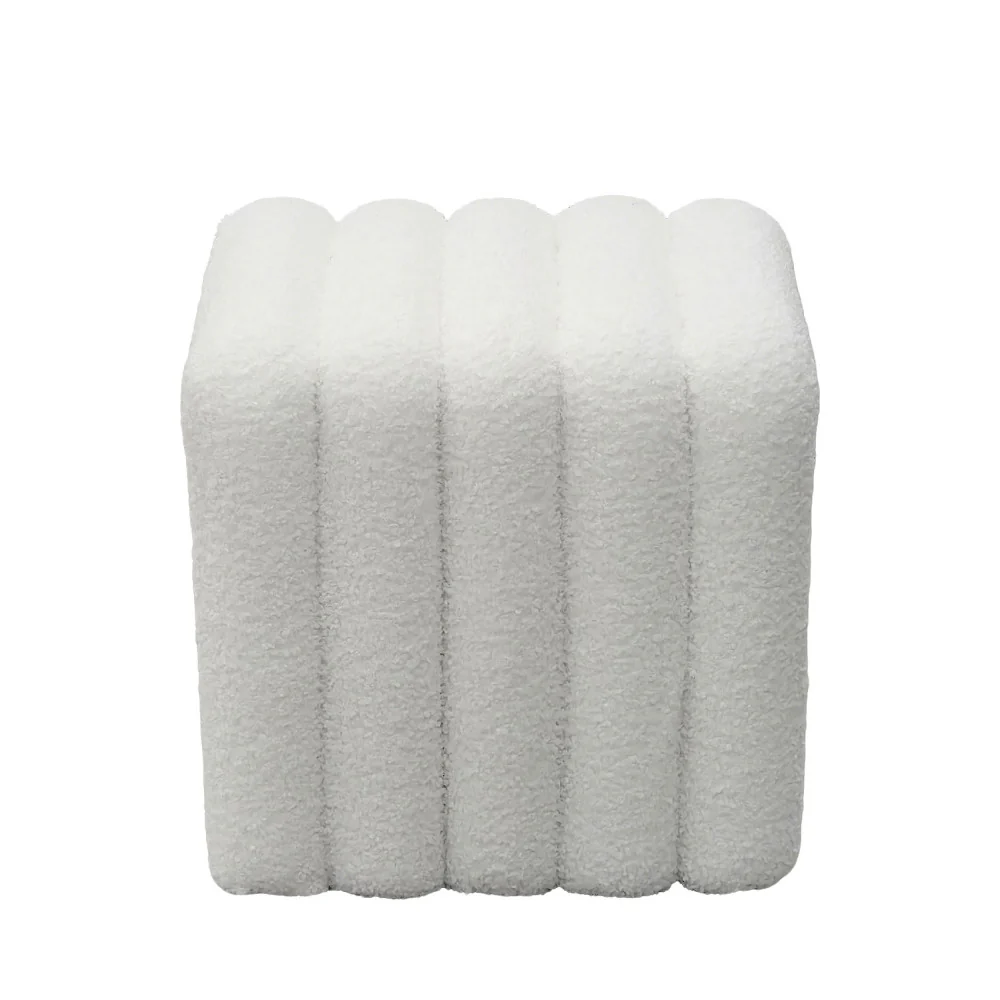Leto - Pouf Rembourré - Tissu Bouclette - Blanc - Image 3