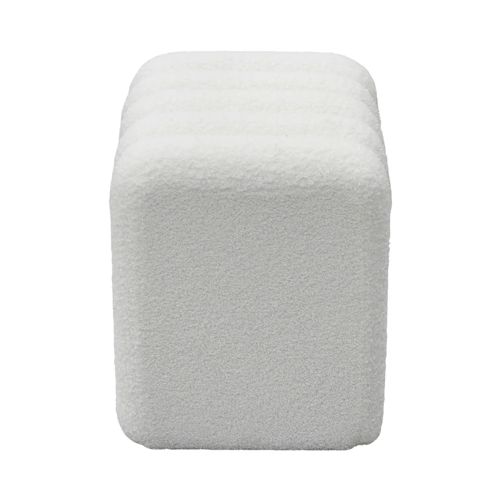 Leto - Pouf Rembourré - Tissu Bouclette - Blanc - Image 5